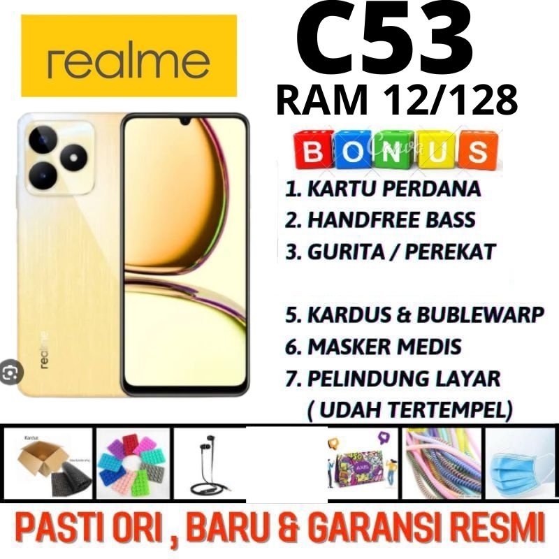 REALME C53 RAM 12/128 (extended) , Ram 6+6/128 , NFC , BARU , SEGEL , GARANSI RESMI REALME , IMEI TERDAFTAR ,6 128