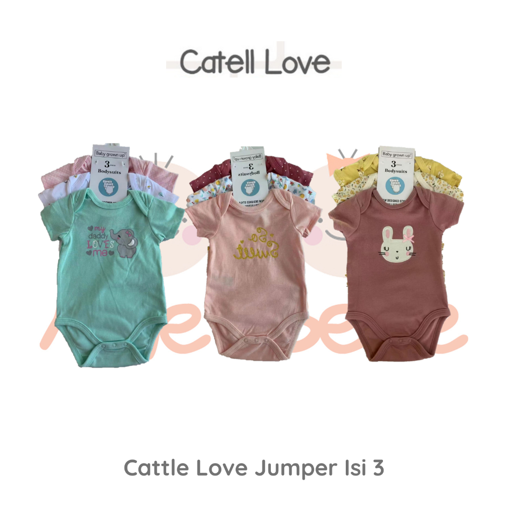 Catell Love Jumper Segitiga Girl Set Bodysuit Isi 3 Pcs Baju Bayi