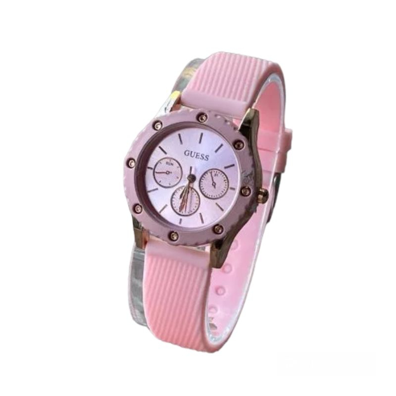 (Cod)Jam Tangan Wanita Fashion Gues Crono3 Baut Varisi Strap Karet/Rubber(Dikirim Jakarta)