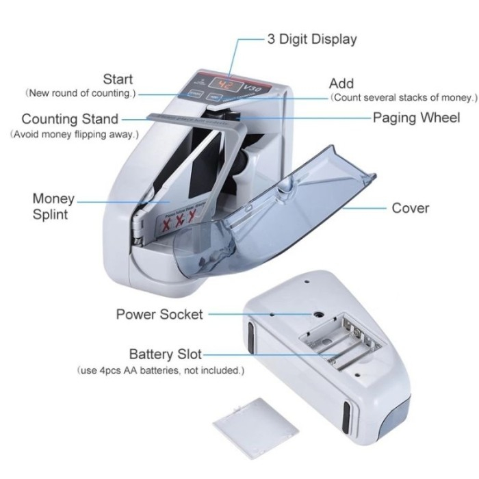 V30 Mesin Penghitung Uang Mini Portable Money Bill Counter Handy