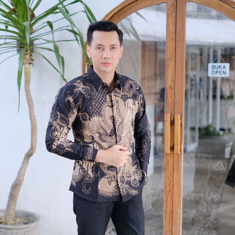 Kemeja Batik Pria Lengan Panjang Slimfit Bahan Katun Halus Baju Cowok Kekinian Modern Lapis Furing