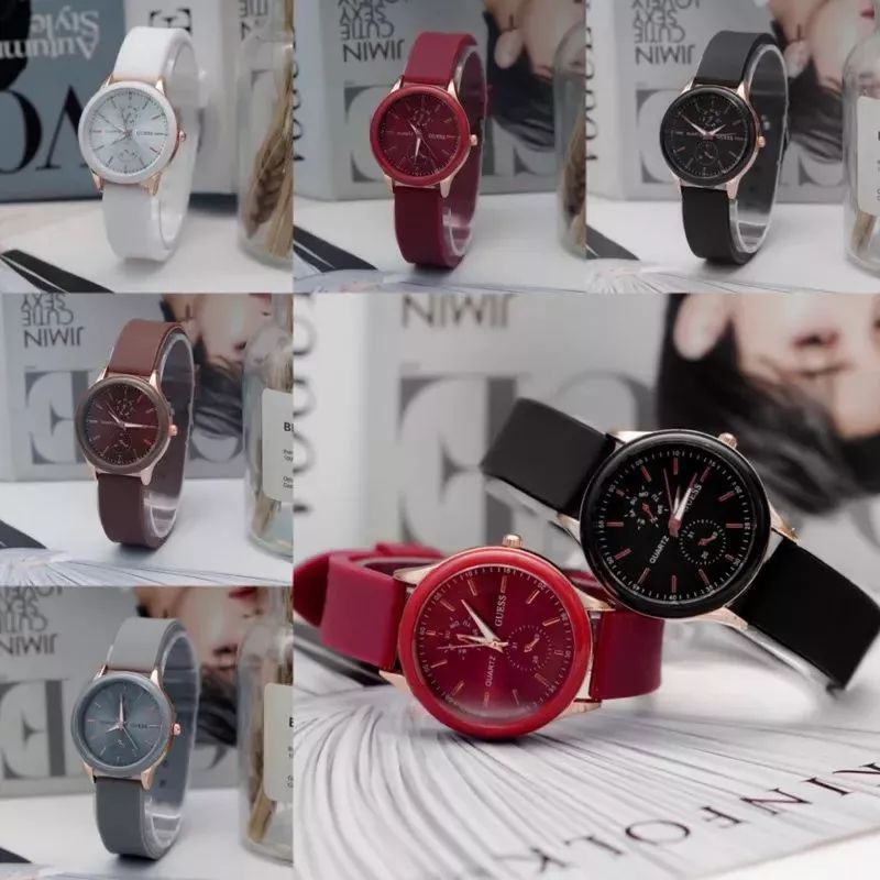 (Terima Cod)Jam Tangan Wanita Fashion Gues Crono2 Varisi Polos Strap Rubber/Karet(Dikirim Jakarta)Seller