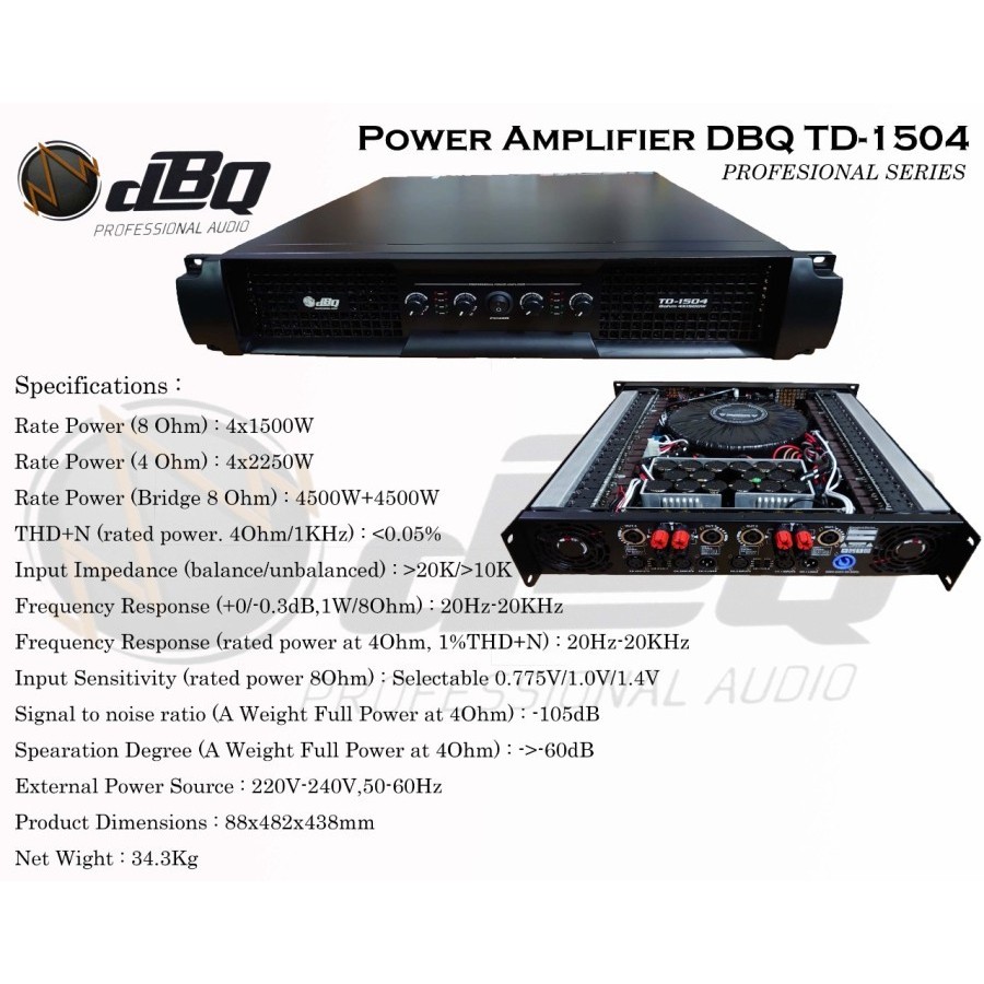 Power DBQ TD1504 4 Channel x 2250 Watt Power Amplifier