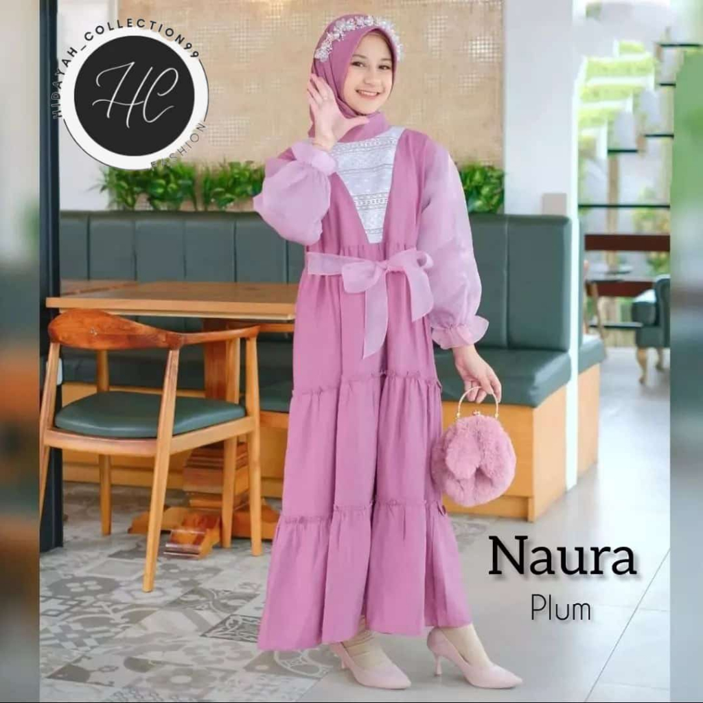 Naura Kids Free Jilbab Gamis Brukat anak Umur 7 sampai 11 Tahun Dress ANAK Bahan Crinkle Variasi Organza mix brukat malika OOTD Dress Anak Lebaran MOdel Minimalis Imut Dan Elegant