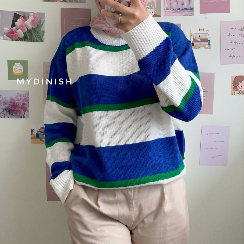 Malika Sweater Rajut Motif Blaster Korean Style Kekinian