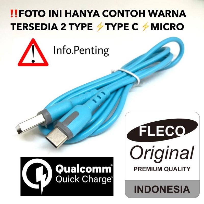 Kabel Data Fleco QC-100S Fast Charging 2.4A Micro Dan Type C Kabel Charger Murah Meriah FastCharging 2.4A BY SMOLL