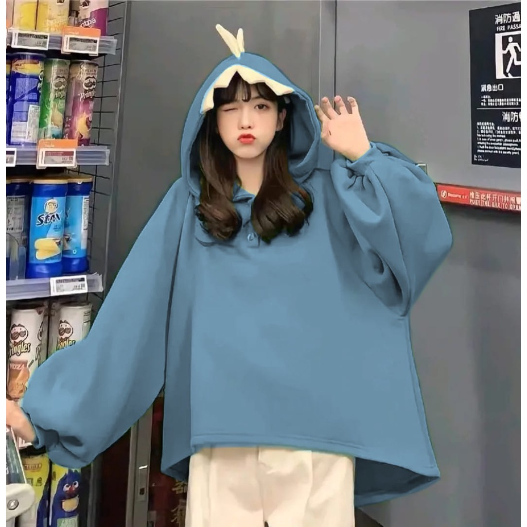 SWEATER DINO HOODIE OVERSIZE WANITA HODIE LUCU KOREAN STYLE