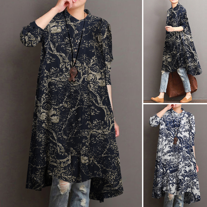 ZANZEA Women Long Sleeve Vintage Floral Printed Casual Blouse
