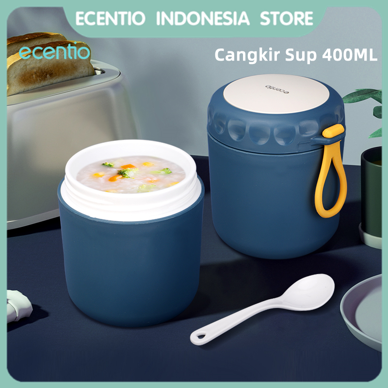 ecentio cangkir sup 400ML tahan panas cup soup anti tumpah portabel Dengan sendok