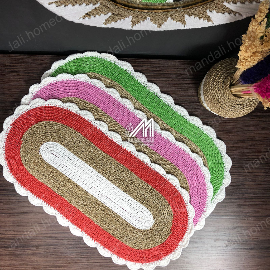 Taplak Meja Tamu Anyaman Oval / Table Runner Kerajinan Anyaman Seagrass Jogja Ukuran 40x80 cm