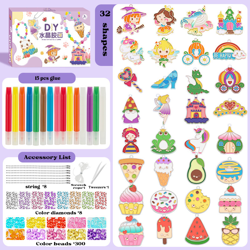 6/12/20/32 PCS DIY Mainan Anak Perempuan DIY Sticker Crystal Painting Liontin Gelang Gantungan Kunci Mainan Edukasi Kue Dongeng Hewan