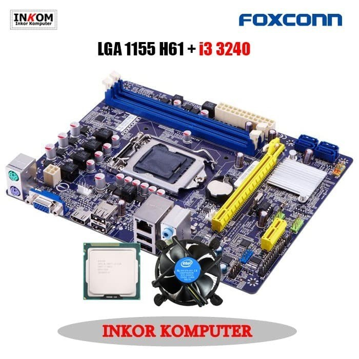 Motherboard Mobo Mainboard LGA 1155 H61 Foxconn + i3 3240