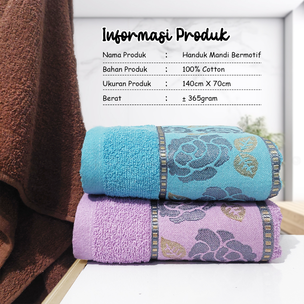 Handuk Mandi Katun Tebal Premium Motif Bunga Ukuran 70x140cm High Quality Daya Serap Tinggi Perlengkapan Mandi Rumah Tangga Import - J3A7 - 88BlanketStore