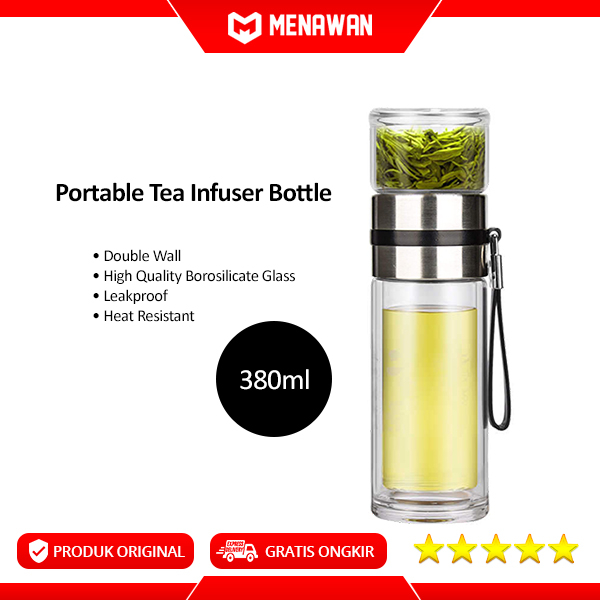 Double Wall Travel Tea Infuser Portable Botol Minum Saringan Teh lapis Ganda 380ml Original