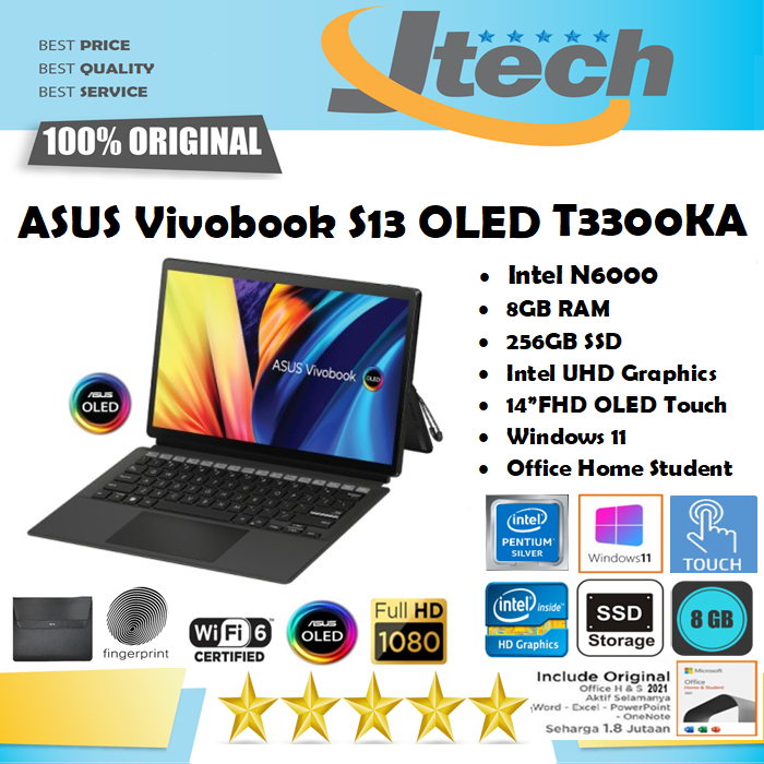 ASUS Vivobook 13 Slate OLED T3300KA - N6000 - 8GB - 256GB SSD - 13.3&quot;FHD OLED Touch - W11 - OHS