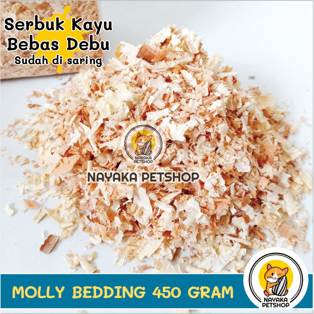 Molly 450 gr BEBAS DEBU Serbuk Kayu Hamster Alas Kandang Bedding Serbuk Serutan Kayu Hewan Hamster Marmut Landak Mini Tupai Gerbil Tikus