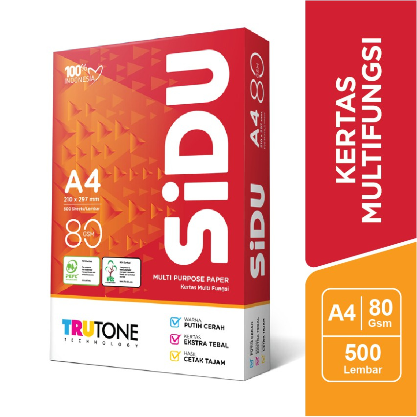 

Kertas HVS A4 80 gsm SIDU 1rim (500 Lembar)