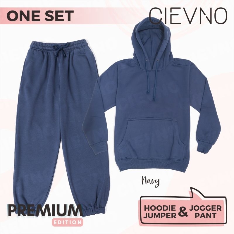 ONE SET HOODIE JUMPER + CELANA JOGGER PREMIUM NAVY (PRIA&amp;WANITA)