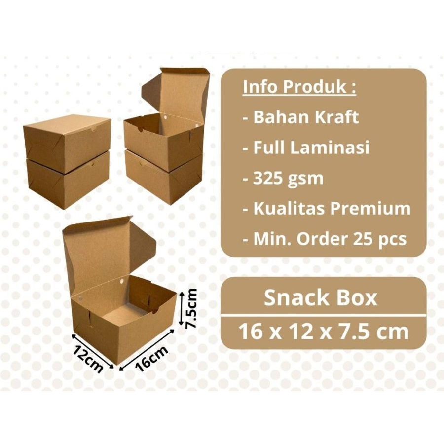 25pcs Snack Box Kotak kue 16x12x7.5cm dus Kraft Laminasi