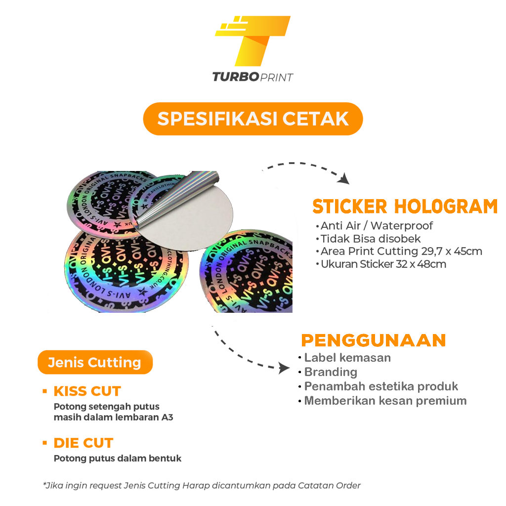 CETAK STICKER A3+ HOLOGRAM / PRINT CUSTOM STIKER LABEL KEMASAN LEMBARAN / CUTTING SETENGAH PUTUS / POTONG PUTUS