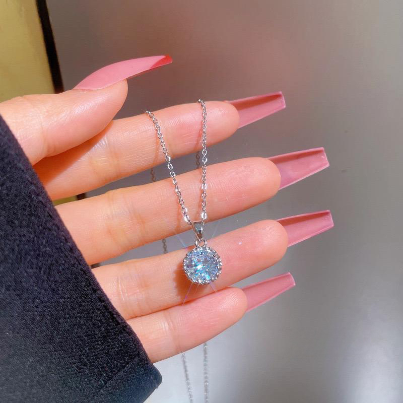 Kalung Titanium Silver Single Diamond Korea Elegan Fashion Style