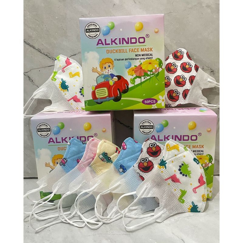 MASKER DUCKBILL ANAK ALKINDO 4 PLY MIX MOTIF KARAKTER DISPOSABLE FACE MASK ISI 50 PCS