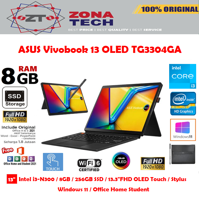 ASUS Vivobook 13 Slate OLED T3304GA - i3-N300 8GB 256GB SSD 13.3&quot;FHD OLED TOUCH W11 OHS