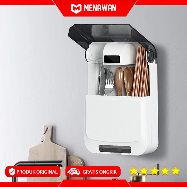 Space Saver Dustproof Wall Mounted Chopstick Cage Tempat Alat Makan Dapur Garpu Sendok Sumpit Gantung Dinding Anti Debu Original