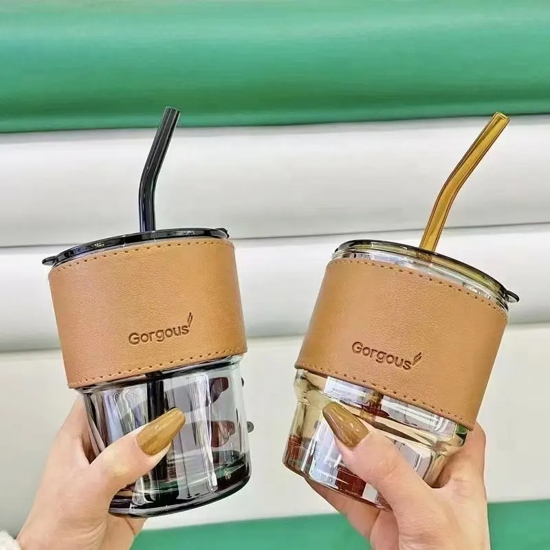 TUMBLER GELAS KACA AESTHETIC BOTTLE CUP SIMPLE FREE STRAW GLASS Tumbler Kopi Kaca Gelas Botol Dan Sedotan Cangkir Kopi Teh Mug Coffee Cup Milk Gelas Minum