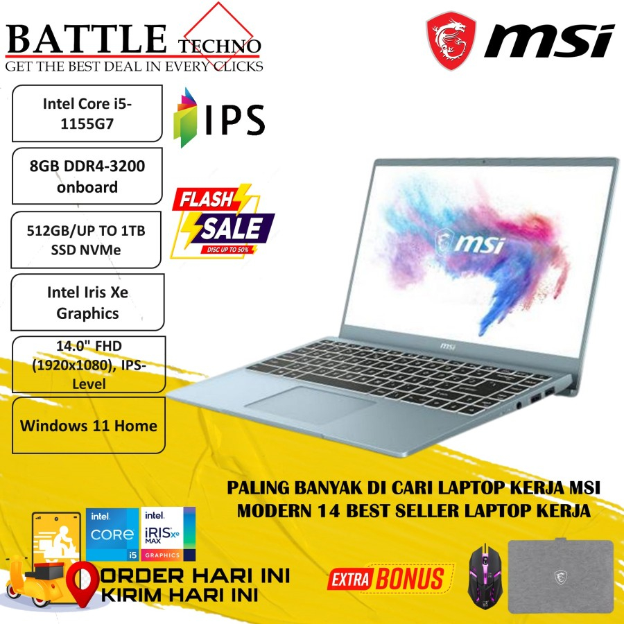 MSI MODERN 14 C11M INTEL I5 1155G7 8GB 512GB IRIS XE FHD IPS BL WIN11 HOME
