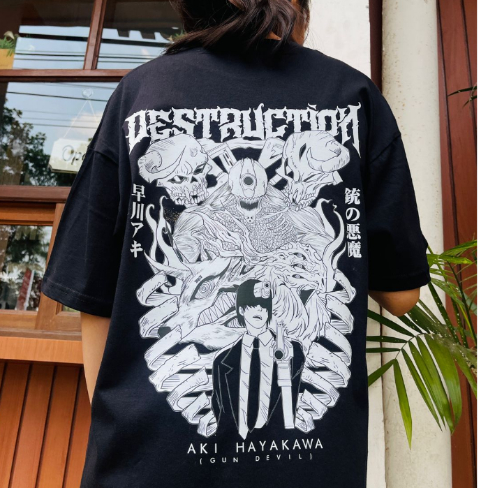 Torizu Tshirt Aki Gun Devil Black Anime Manga Kaos Aki Kon Chainsaw Man Devil Hunter Wibu Otaku