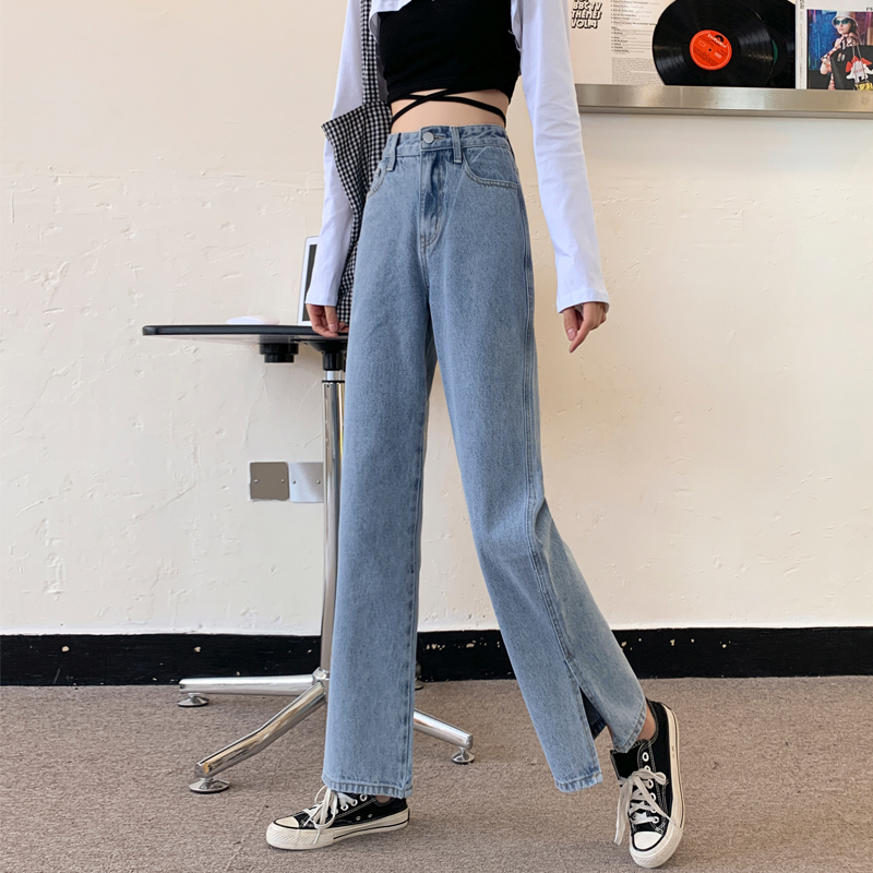 [vipedia] Celana Panjang Jeans Biru Denim Split Belah Samping Ujung Semi Cutbray Loose Jeans Korean 