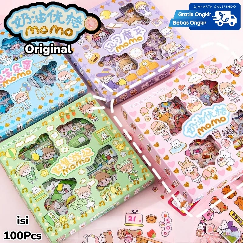 HARGA GROSIR Sticker MOMO Rainbow Mix Warna Original waterproof Stiker Kartun Korea Anti Air Original isi 100pcs