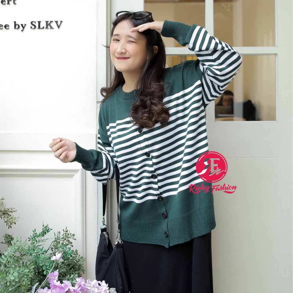 rizkyfashionrajut Dinta cardi sweater stripe 3in1