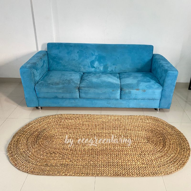 KARPET ANYAM / RUG ANYAMAN / TIKAR ANYAMAN ENCENG GONDOK BENTUK OVAL UKURAN 2X1 M