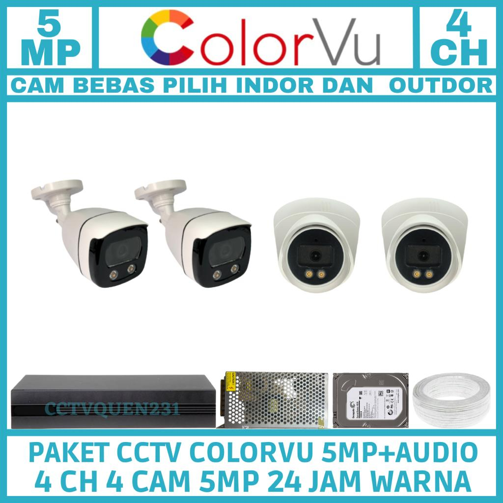 PAKET CCTV COLORVU 4 CHANNEL 4 KAMERA FULL COLOR TURBO HD 5MP 1080P IR SONY KOMPLIT