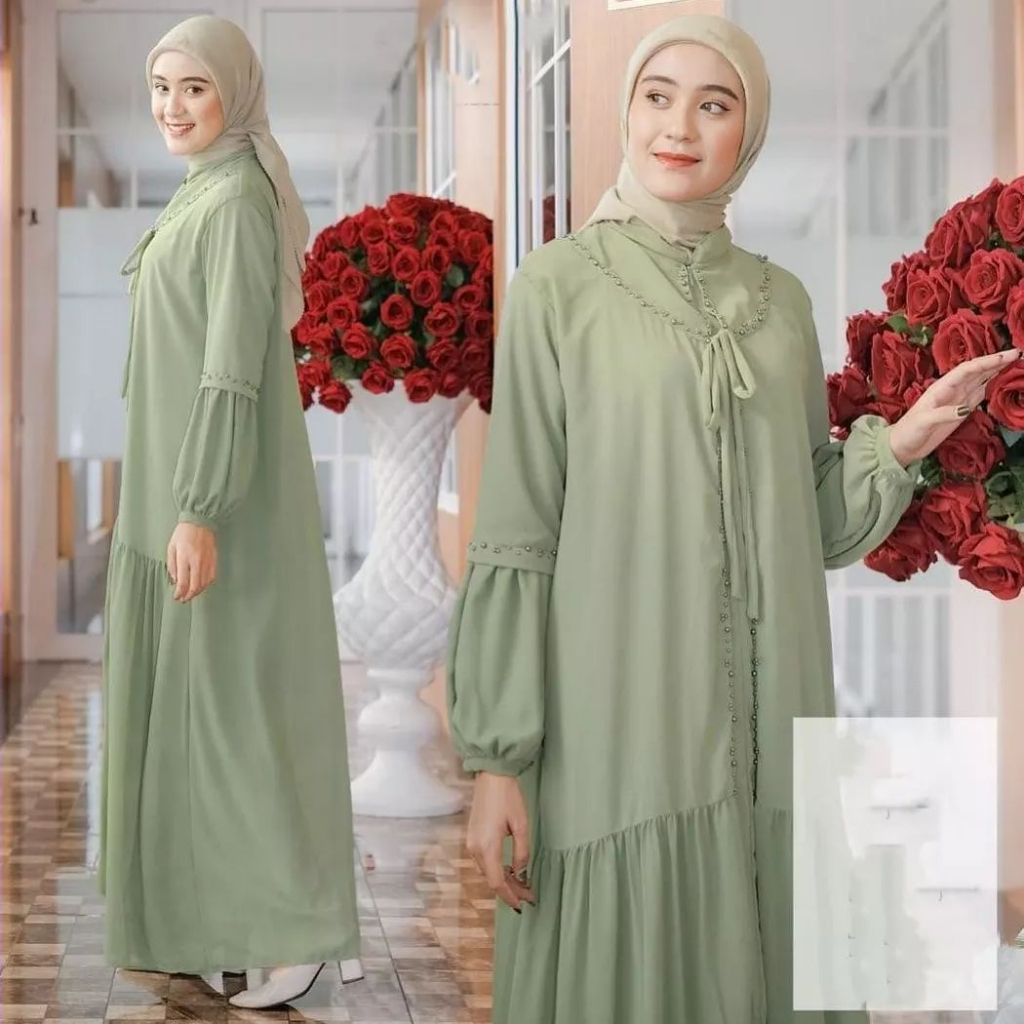 Baju Dress Wanita Gamis Ceruty Babydoll Full Furing Velia Maxy Aplikasi Mutiara Baju Kondangan Gaun Pesta Muslimah Gamis Kekinian Fashion Wanita