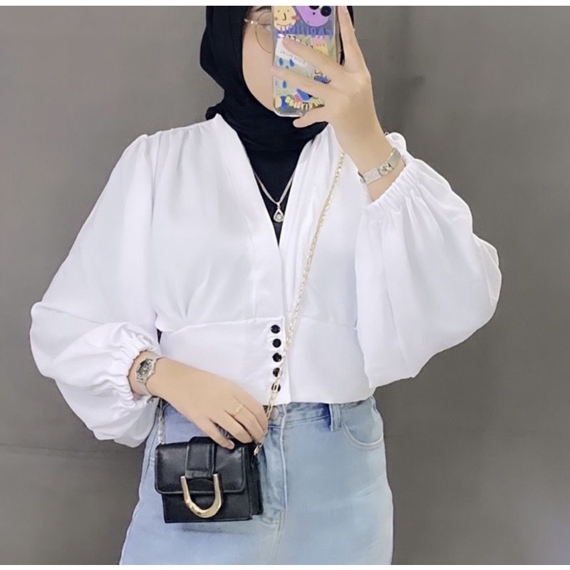 Blouse Semi Outer Top Crop / MAURIN TOP BLOUSE // BIANCA SEMI OUTER CRINCLE