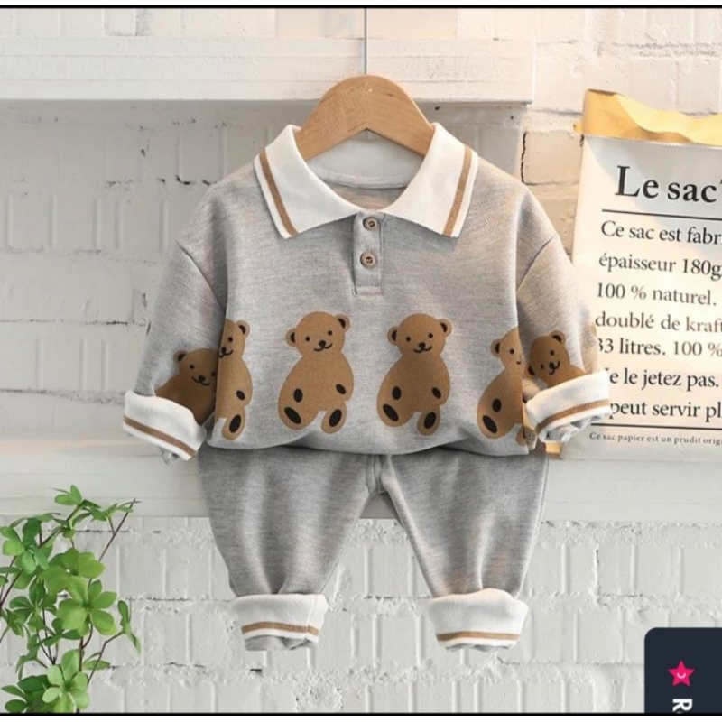 Setelan sweater joger anak laki laki perempuan terbaru motif  bear usia 1 sampai 5 tahun/sweater anak/pakaian anak/setelan anak