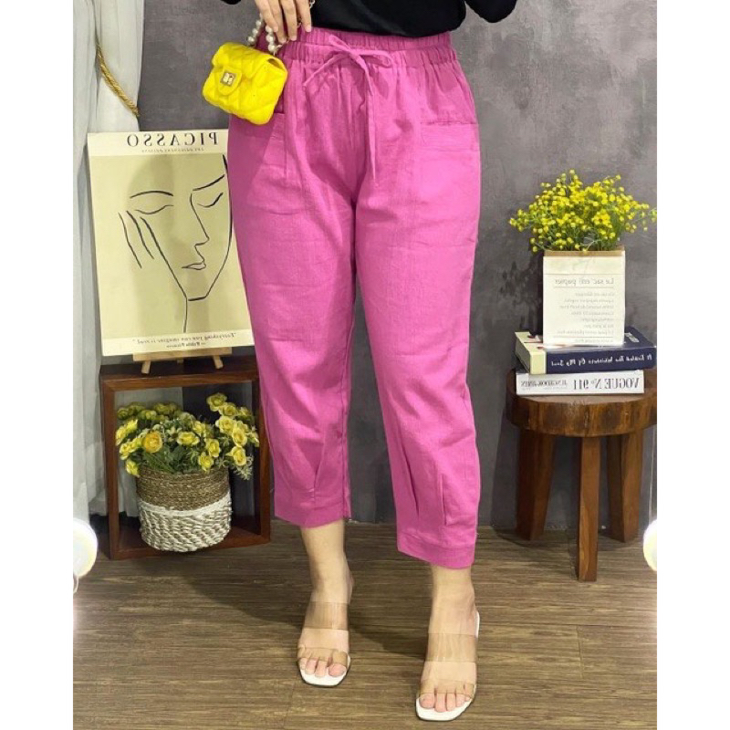 HARUKA PANTS MODEL 7/9 LINEN CRINGKLE TERUPDATE