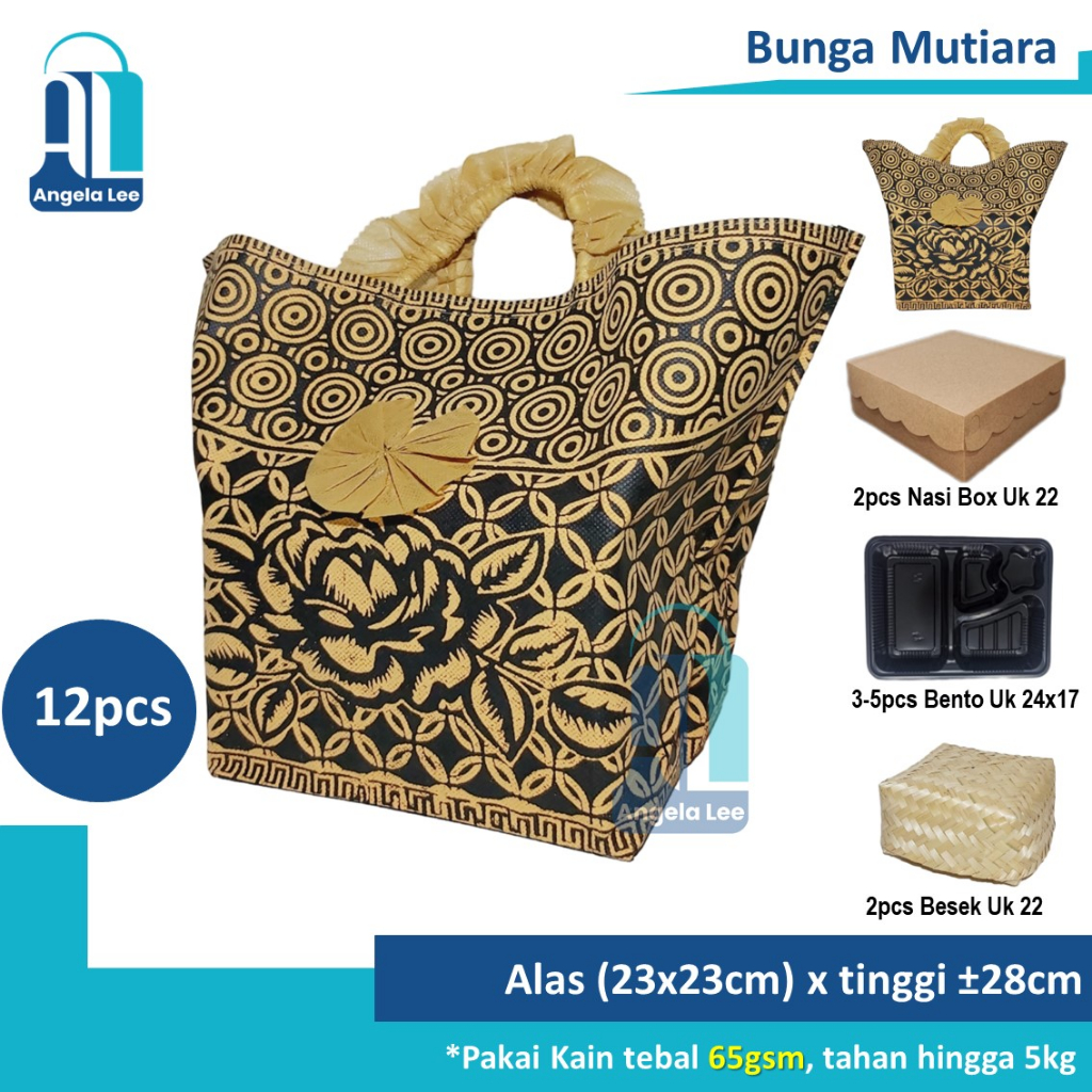 12pcs Tas Kain Spunbond Pita Tebal utk 2dus nasi 22x22 box Hajatan Syukuran Parcel Goodie Bag