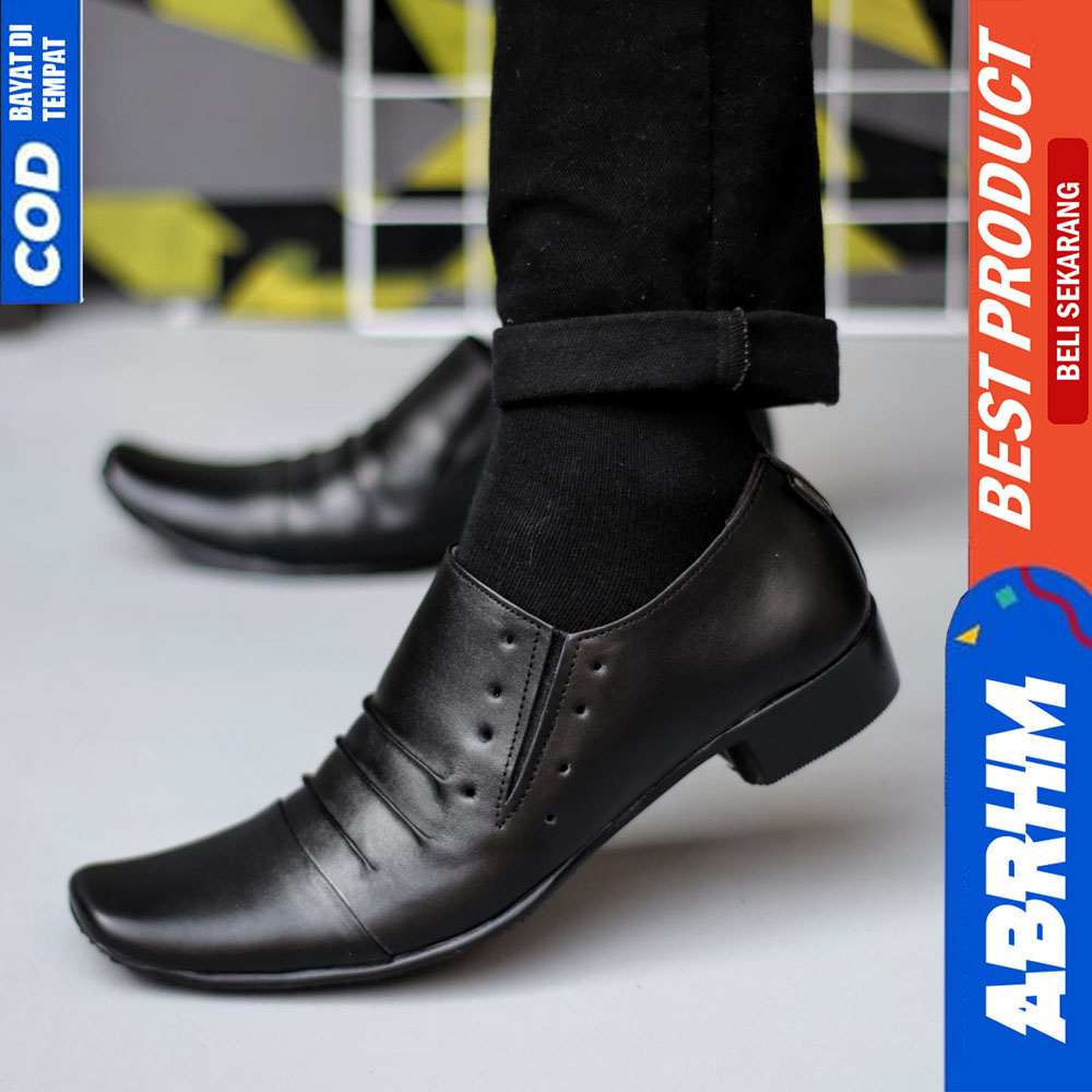 ABRHM Sepatu Pantofel Formal Hitam Kerja Kantor Kulit Asli Ukuran Besar 44 45 46 47 Pria