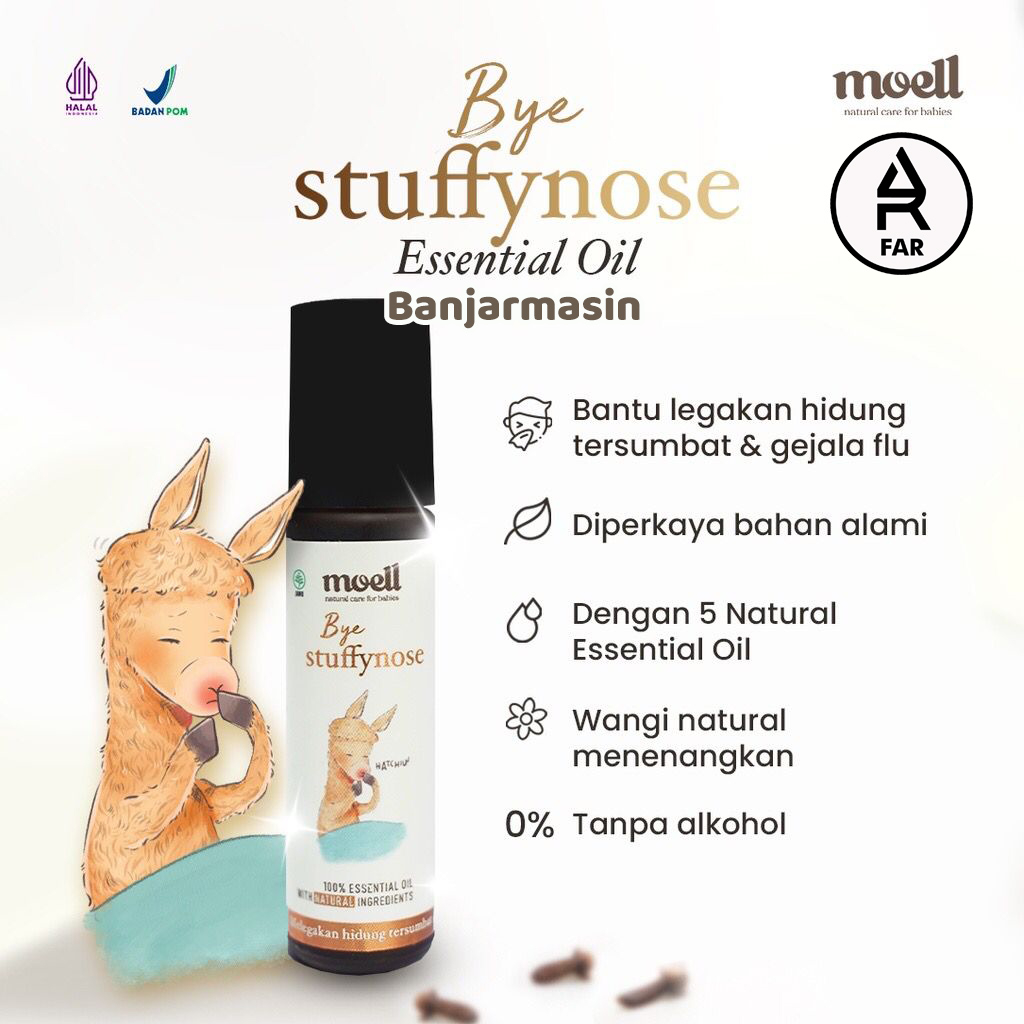 Moell Bye Stuffynose Natural Essential Oil / Melegakan Batuk Pilek &amp; Hidung Tersumbat / BPOM