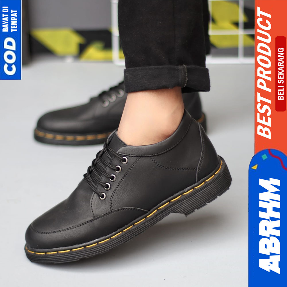 ABRHM Sepatu Formal Pantofel Hitam Docmart Low Boots Pria