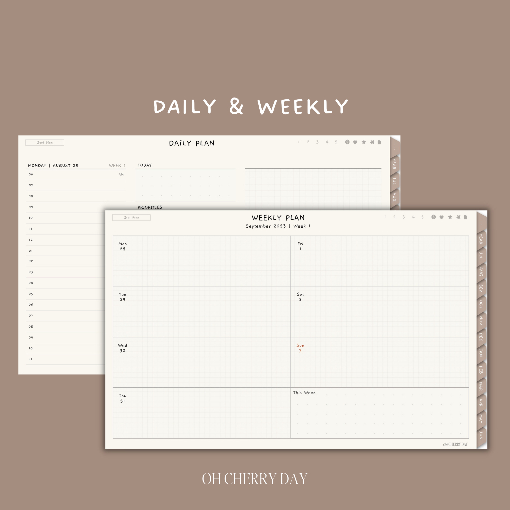 Digital Planner Dated Midyear 2023/2024 untuk iPad/Tablet Digital Bujo Bullet Journal Notebook