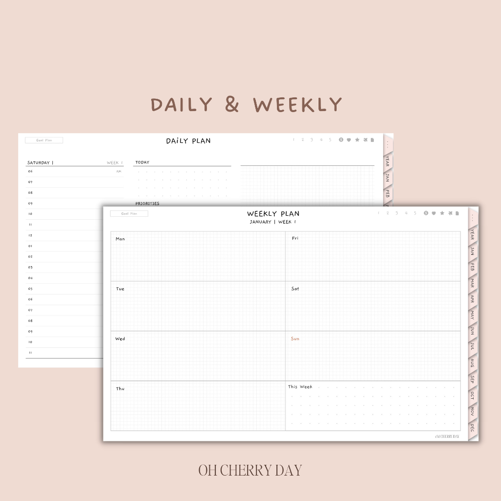 Digital Planner Undated untuk iPad/Tablet Digital Bujo Bullet Journal Notebook