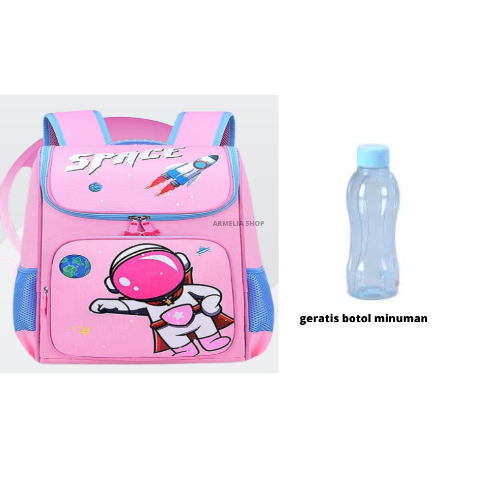 ARMELIA SHOP Tas sekolah anak laki laki astronot tas ransel untuk anak SD SMP FREE botol minuman untuk tas