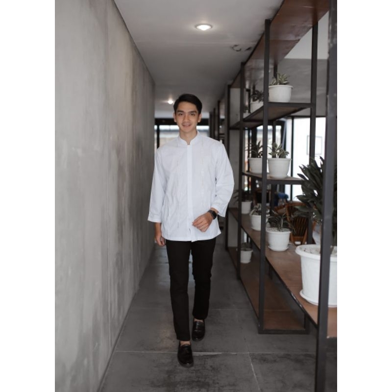 Kemeja Koko Putih Bordir Sulam Padang / Kemko Kerancang Padang / Koko Sulam Terawang Bukittinggi / K