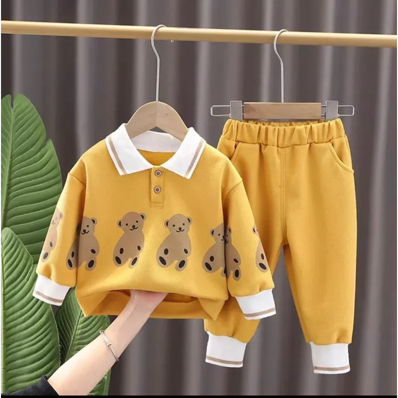 baju anak panjang dan celana panjang anak motif beruang 1-5 tahun harga grosir ardan baju anak