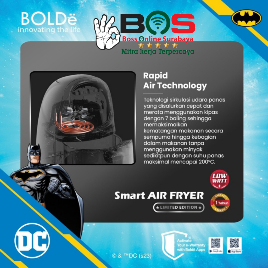 Bolde Smart Air Fryer Batman Air fryer Kapasitas 2.5L Bolde Air Fryer